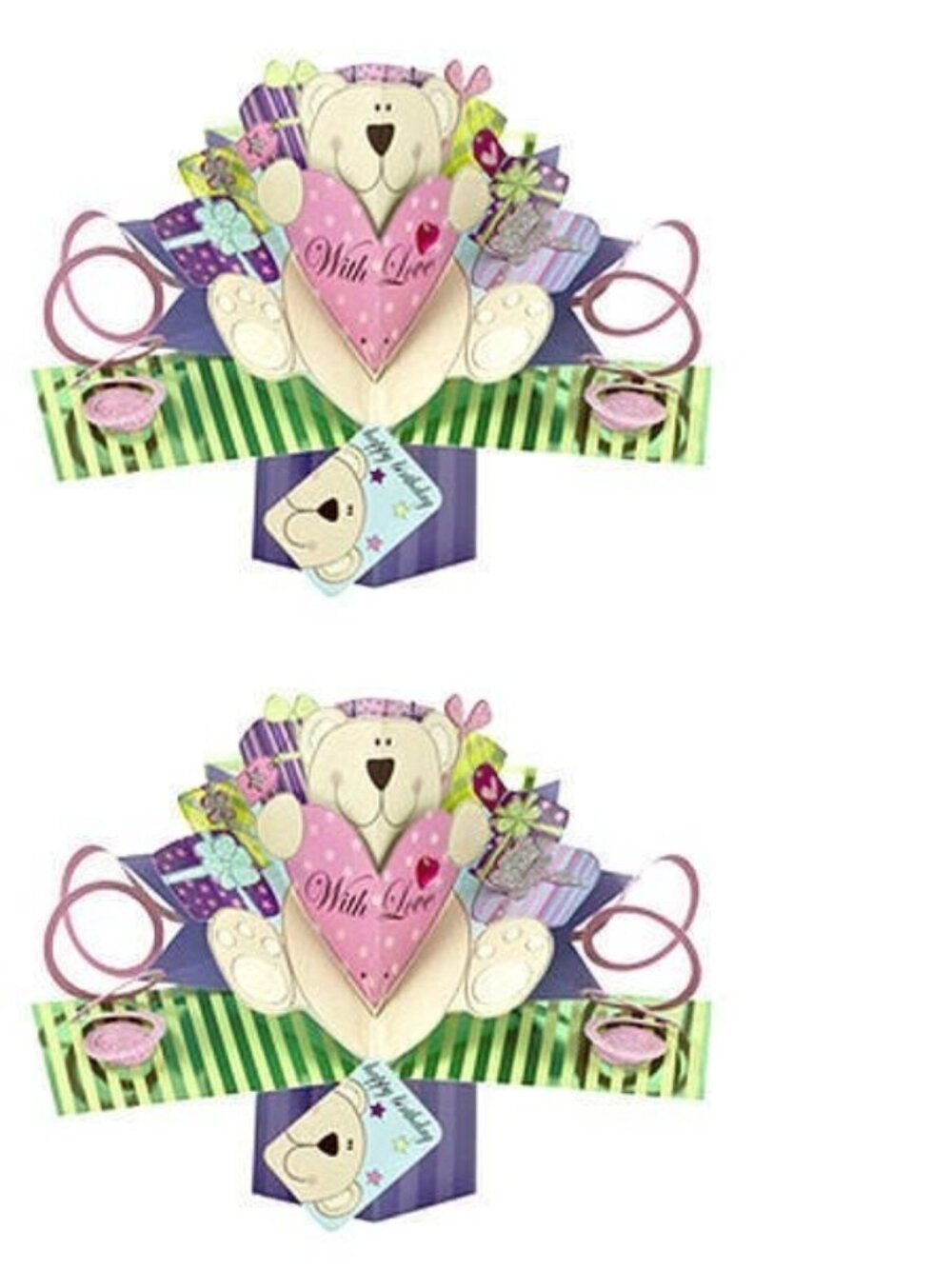 Pack of 2 Pop up 3D Paper Teddy Bear Birthday Card